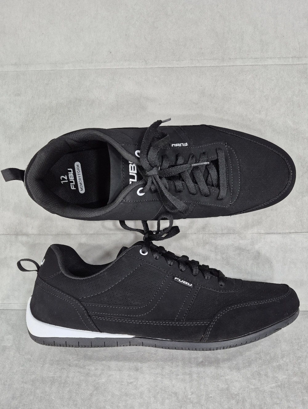 FUBU Kole II sneakers men's 12 black perforated faux nubuck leather memory foam